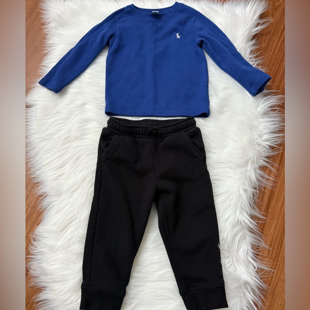 Ralph Lauren Blue Long Sleeve Top with Black Jogger Pants